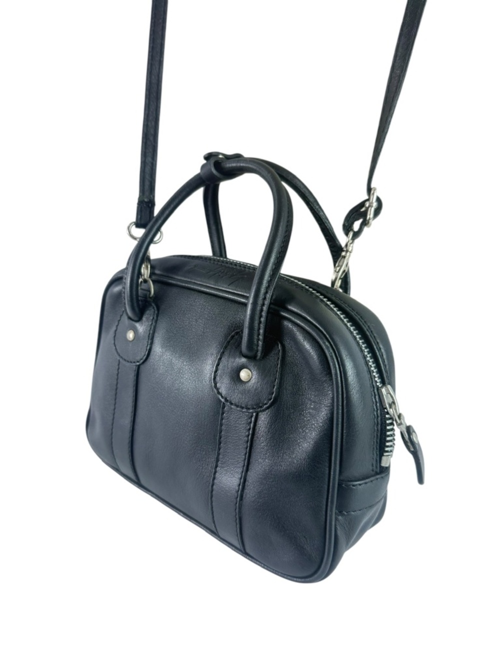 Adorable Vintage Yohji Yamamoto Bowler Black Leather Mini Crossbody Shoulder Bag